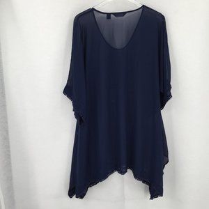 💥💥LAST CHANCE💥💥 Lands End sheer navy swim cover pom caftan new M